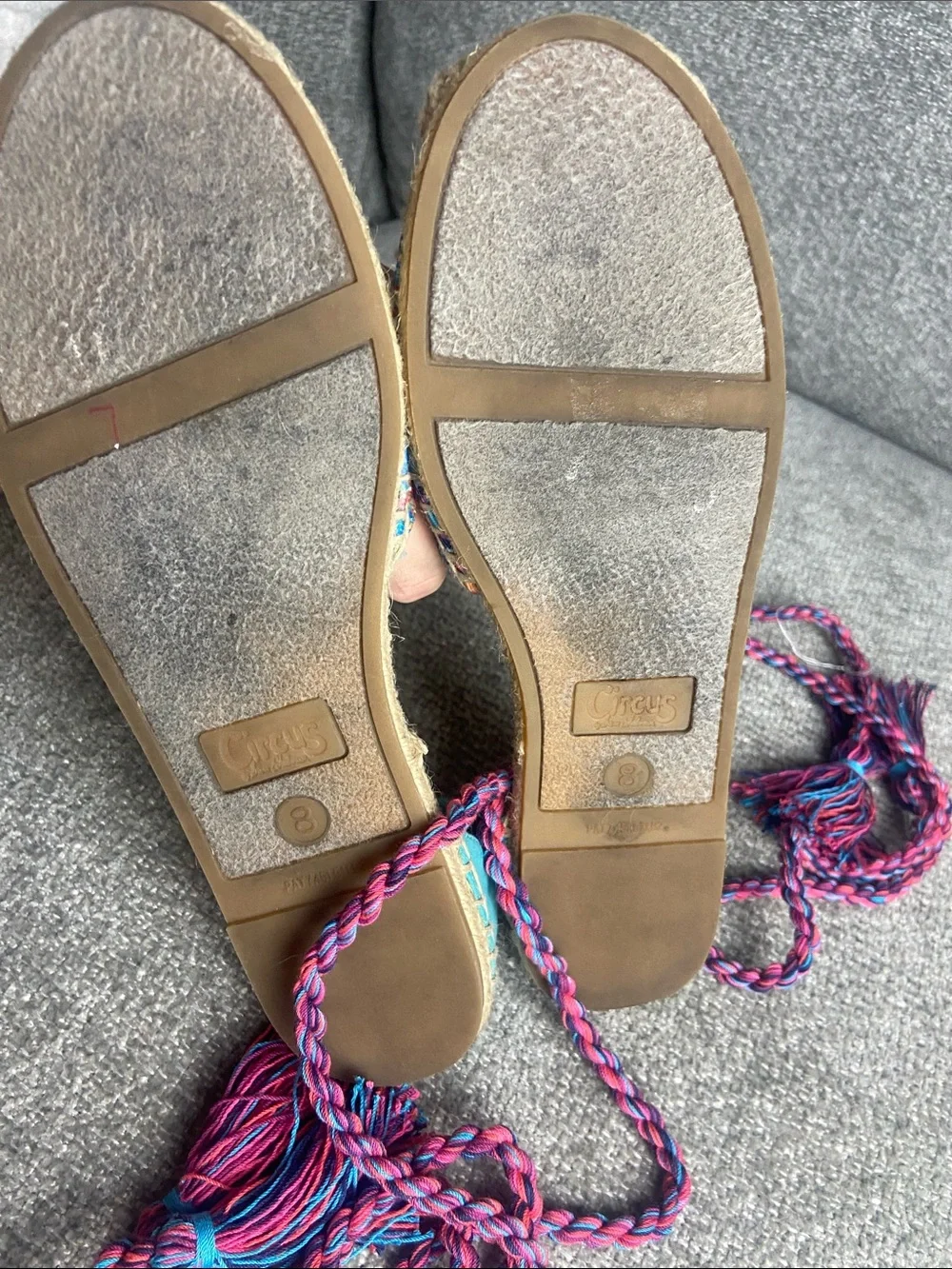 Sam Edelman Circus Bright Teal & Pink Braided Espadrille Wedges 8